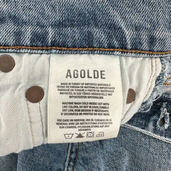 Agolde Blue Nico Distressed Split Hem Button Fly High Rise 26 Denim Jeans - Picture 6 of 8